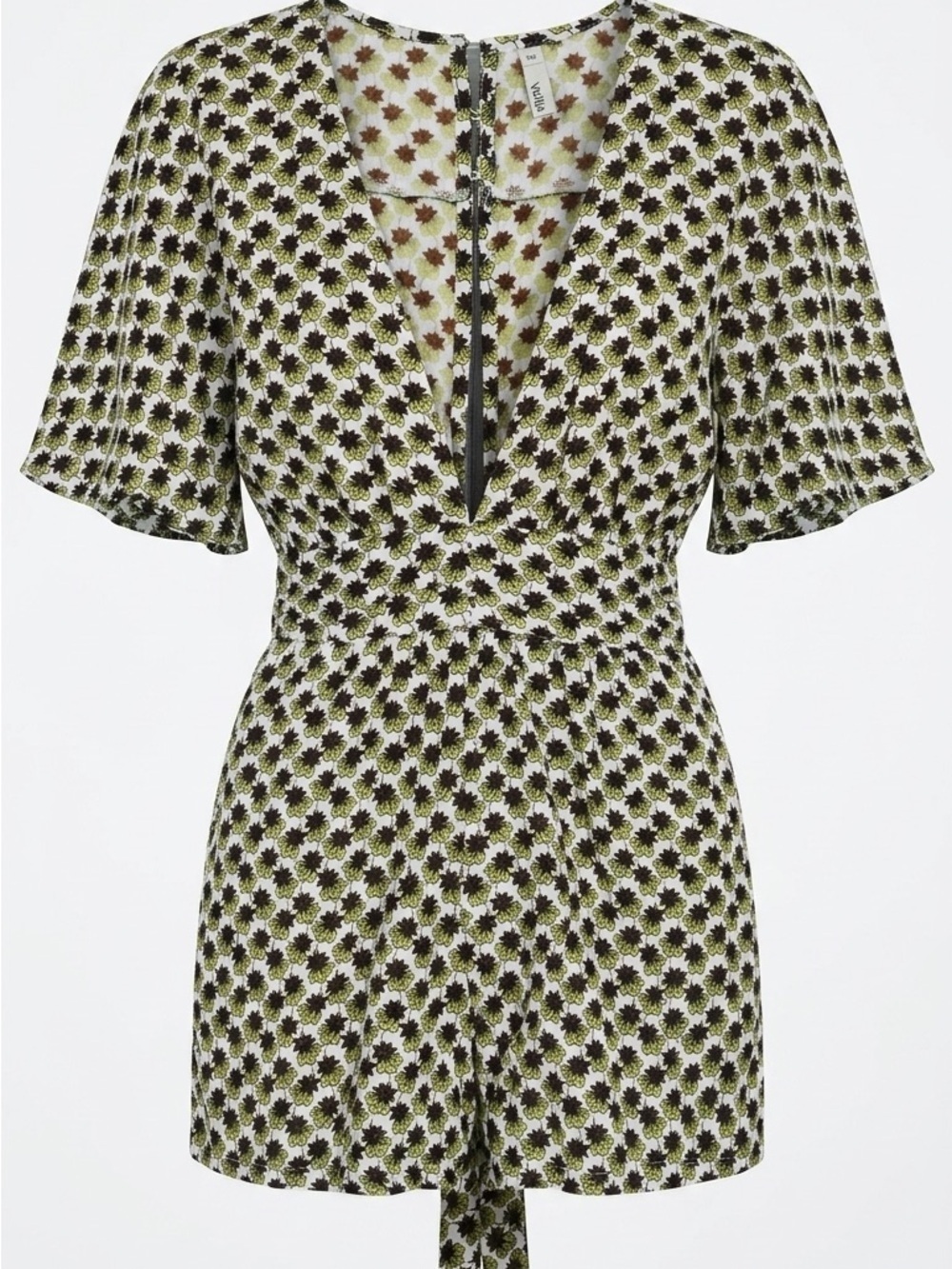 Valija Tropical Leaf Print V-Neck Romper - Size XS